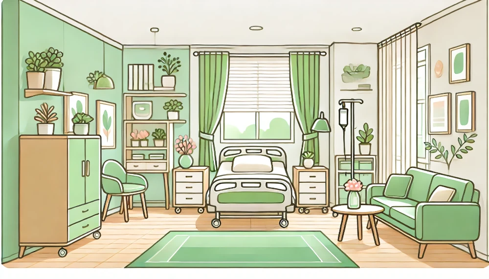 介護ベッドの機能を説明する図解イラスト